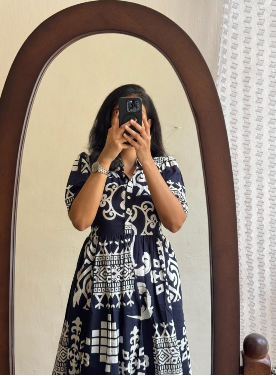 Printed Pure Cotton Midi Gown Dress