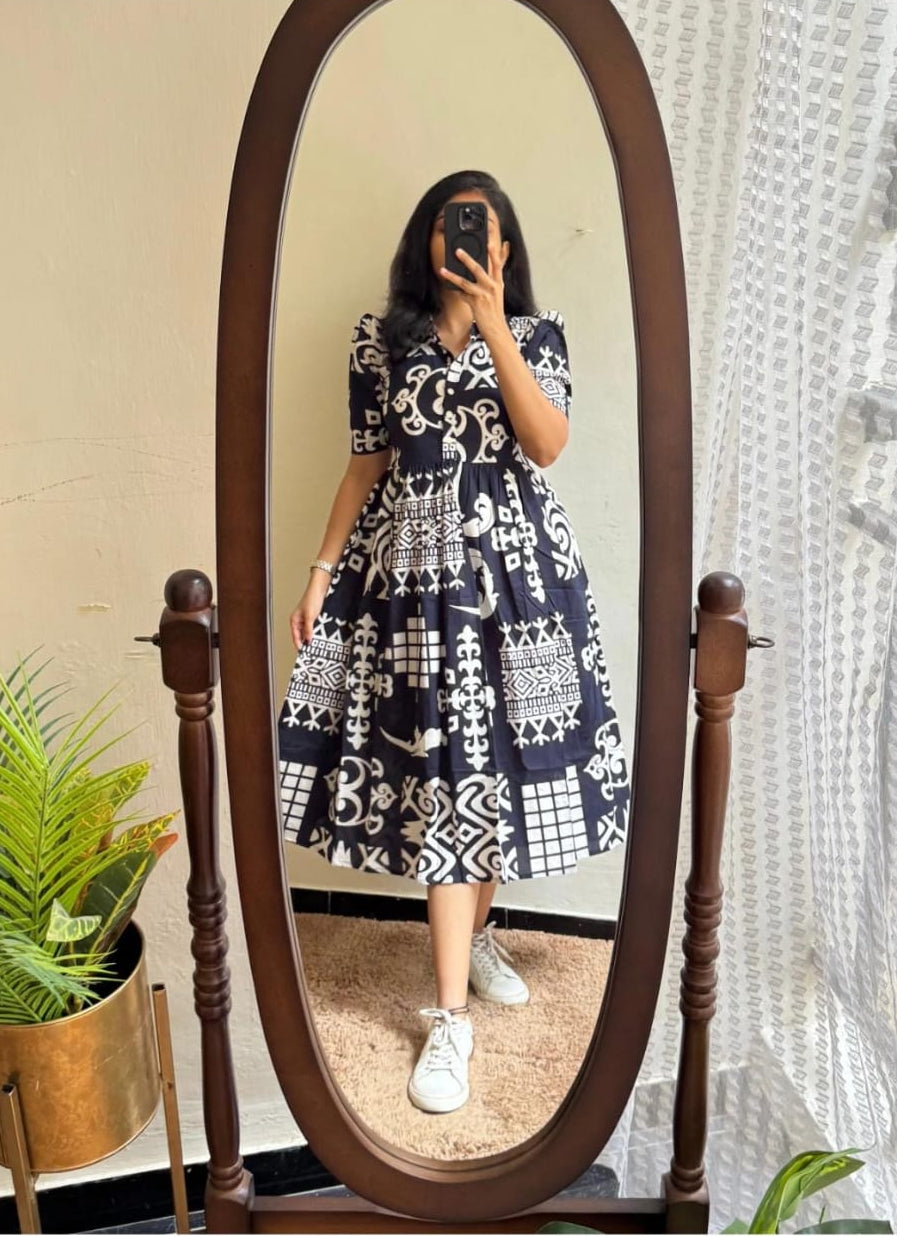 Printed Pure Cotton Midi Gown Dress