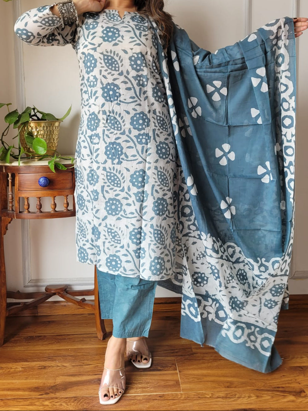 Hand Block Printed Cotton Suit Set with Dupatta