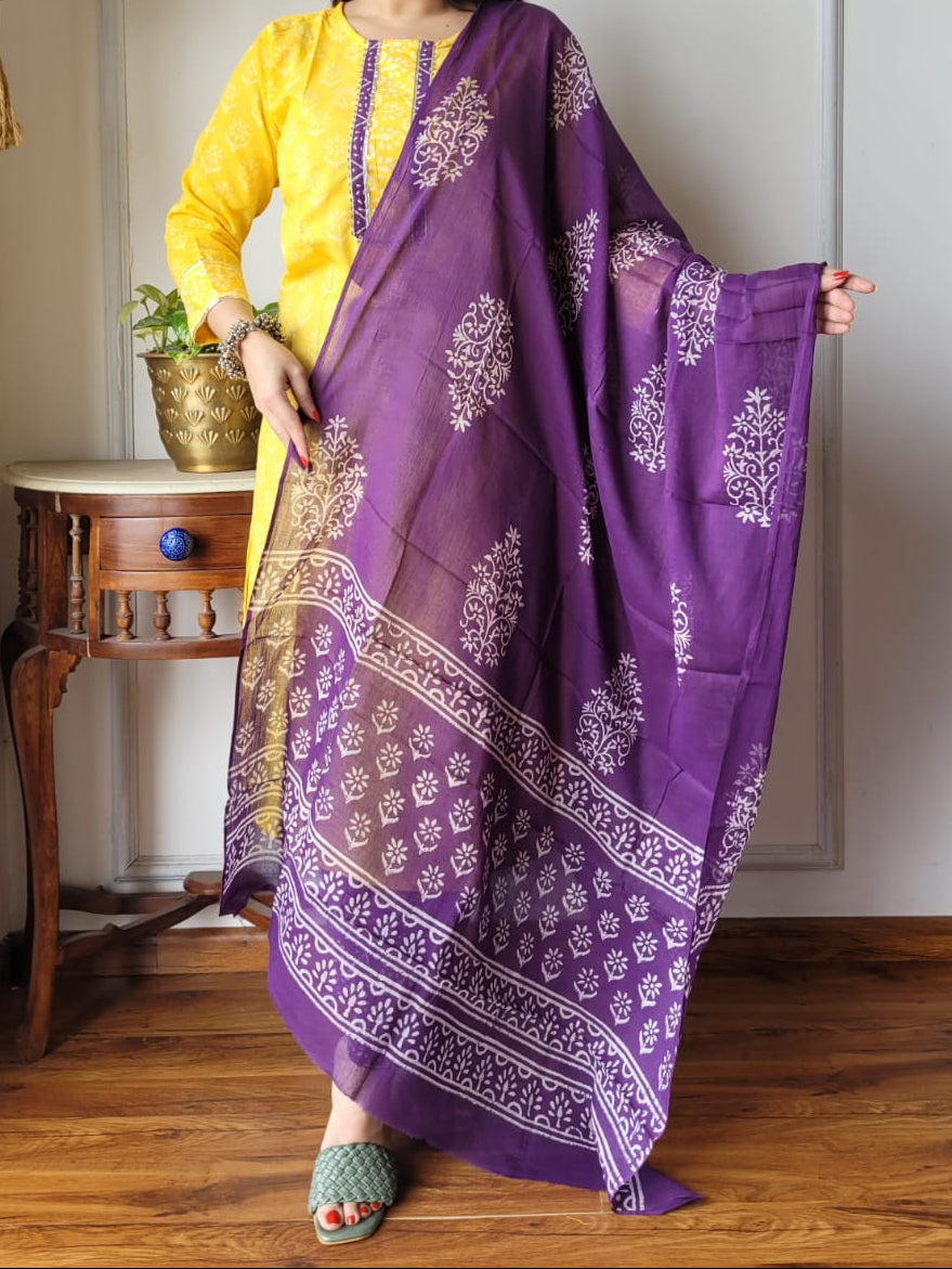 Hand Block Printed Cotton Suit Set with Dupatta