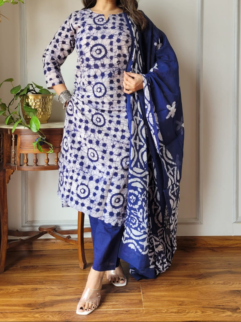 Hand Block Printed Cotton Suit Set with Dupatta