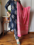 Hand Block Printed Cotton Suit Set with Dupatta