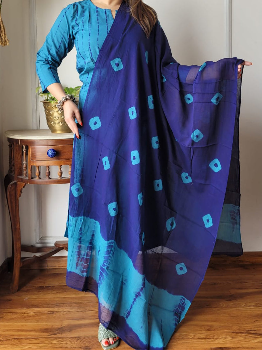 Hand Block Printed Cotton Suit Set with Dupatta