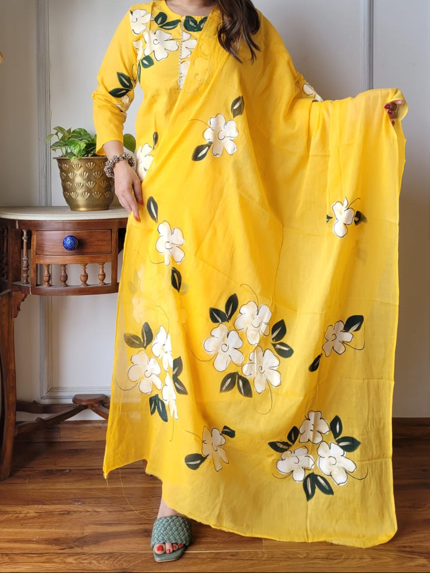 Hand Block Printed Cotton Suit Set with Dupatta