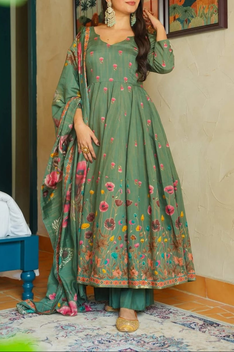 Floral Digital Print Muslin Gown