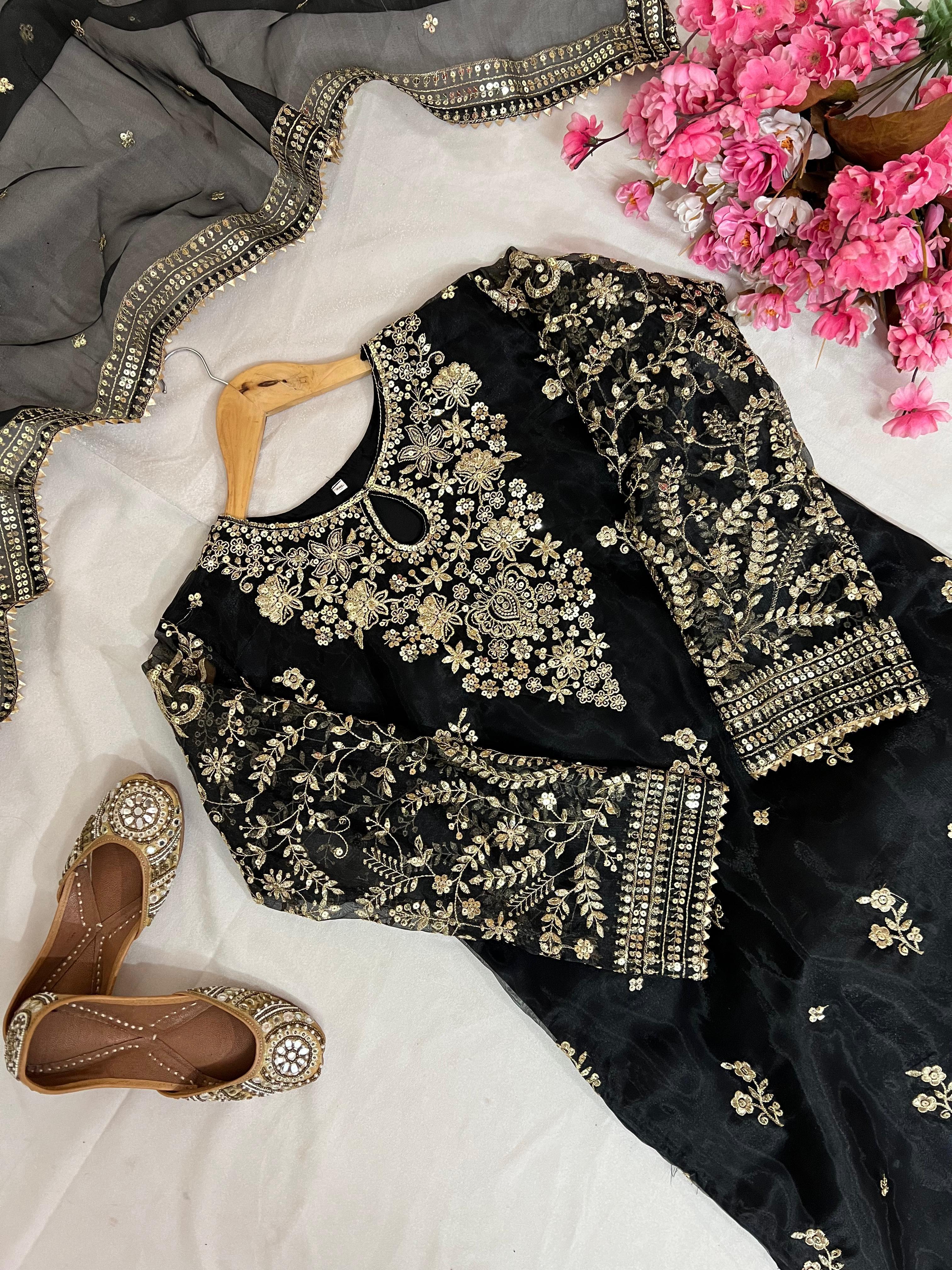 LC 1371 Organza Silk Embroidered Kurti–Plazzo Set