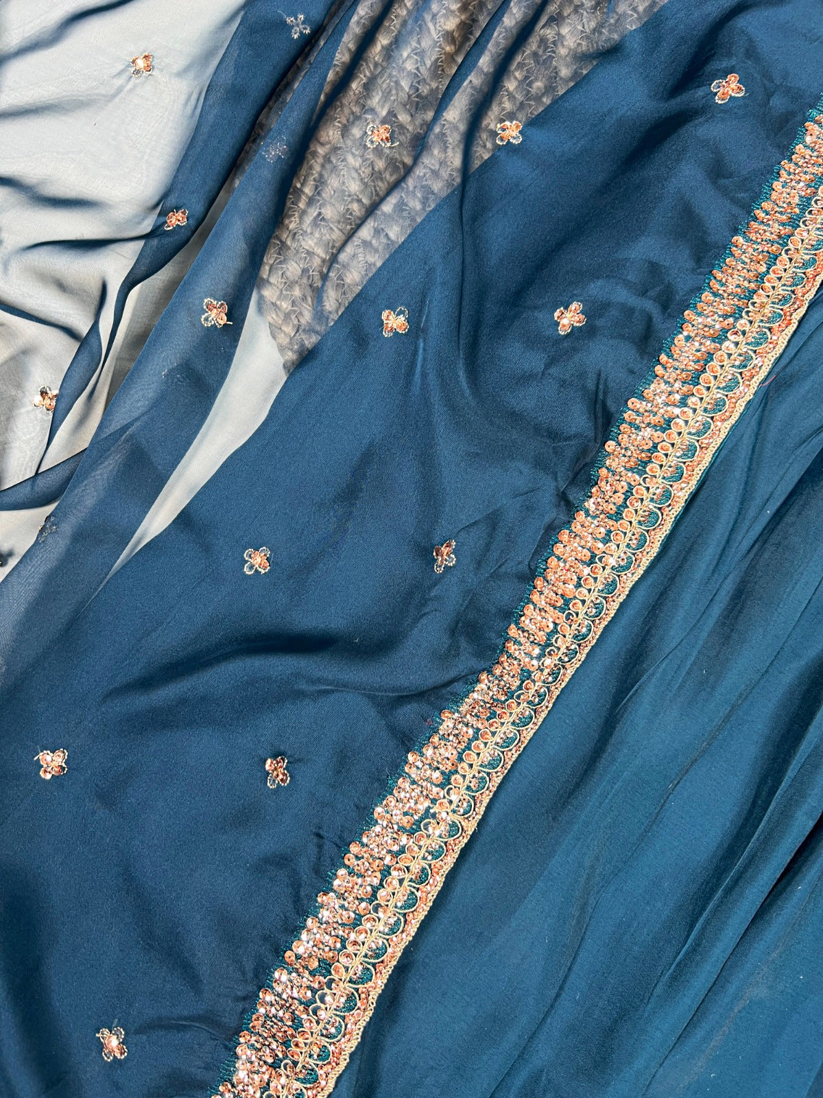 Roman Silk Embroidered Kurta Set with Organza Dupatta