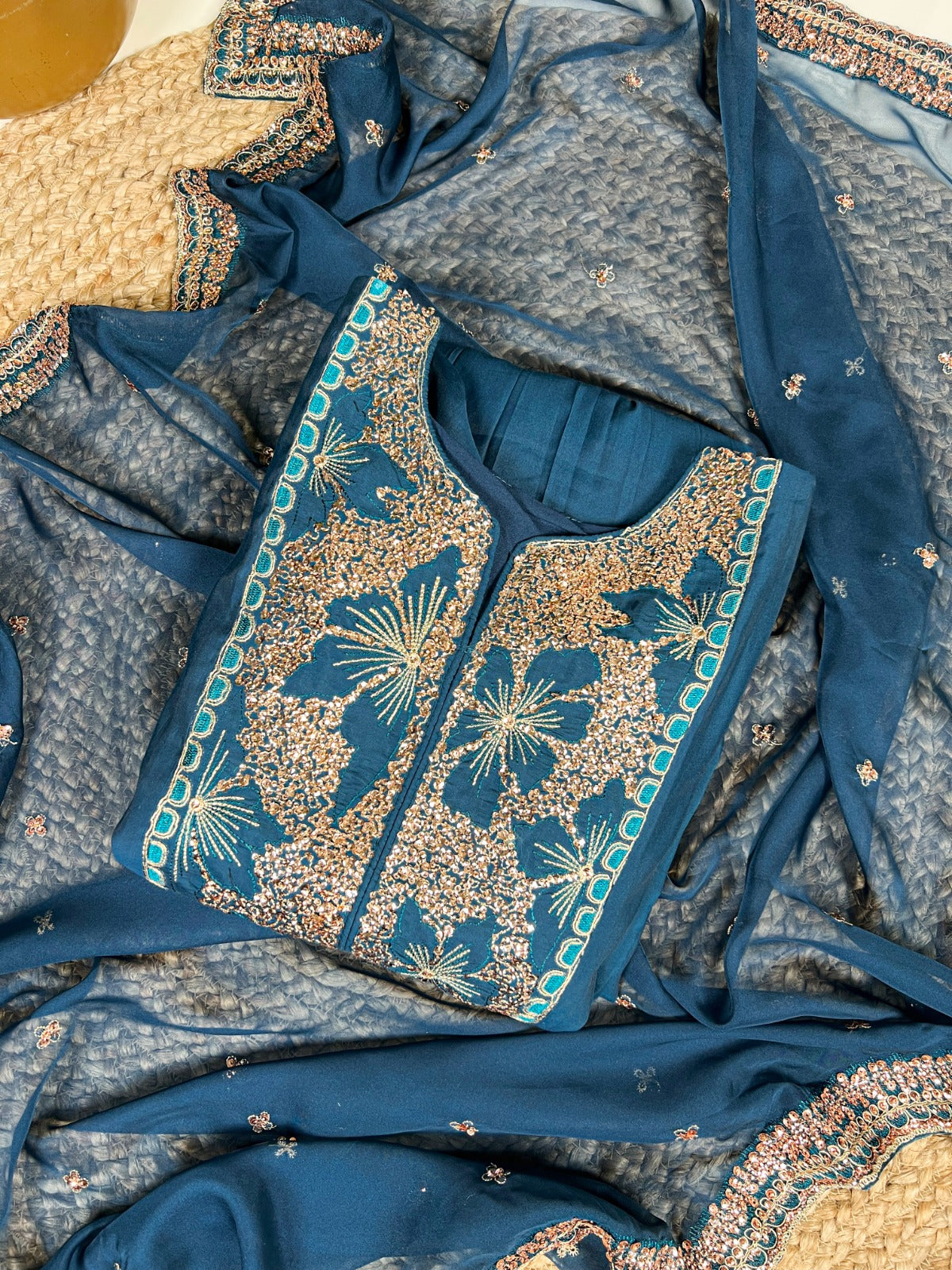 Roman Silk Embroidered Kurta Set with Organza Dupatta