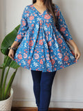Hand Block Printed Cotton Frill Top – Short Kurti Style