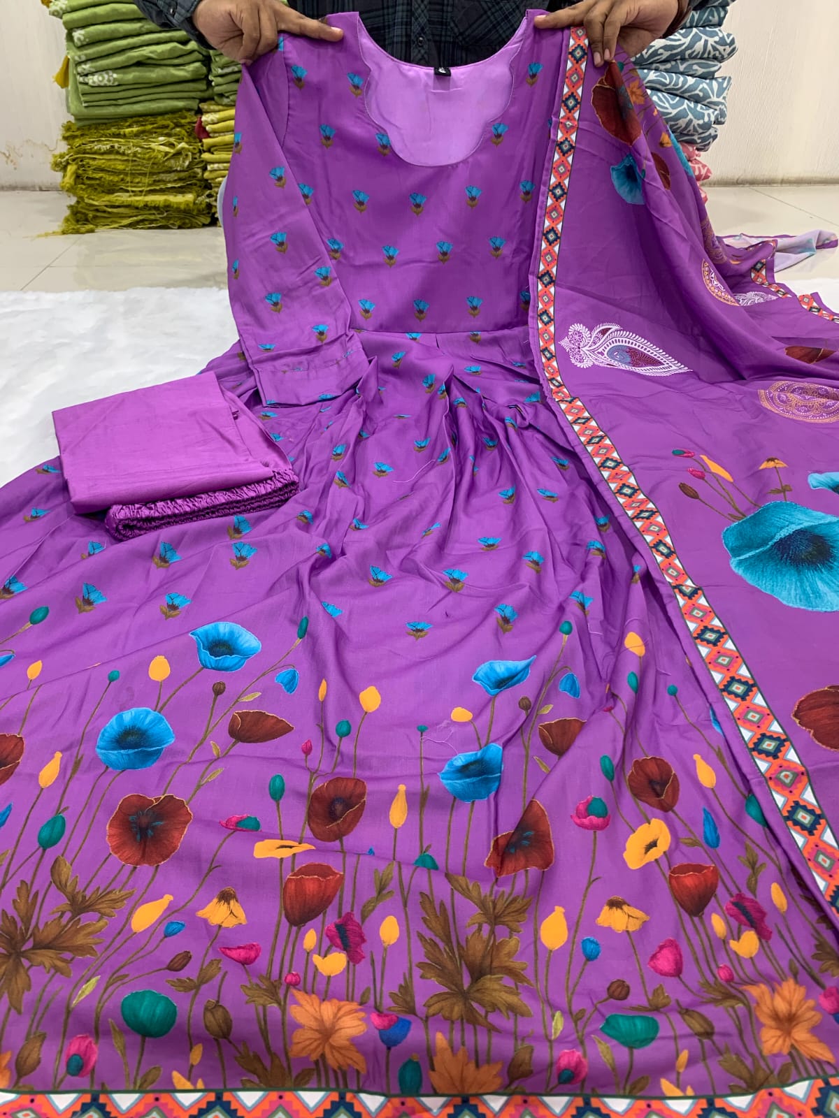 Floral Digital Print Muslin Gown