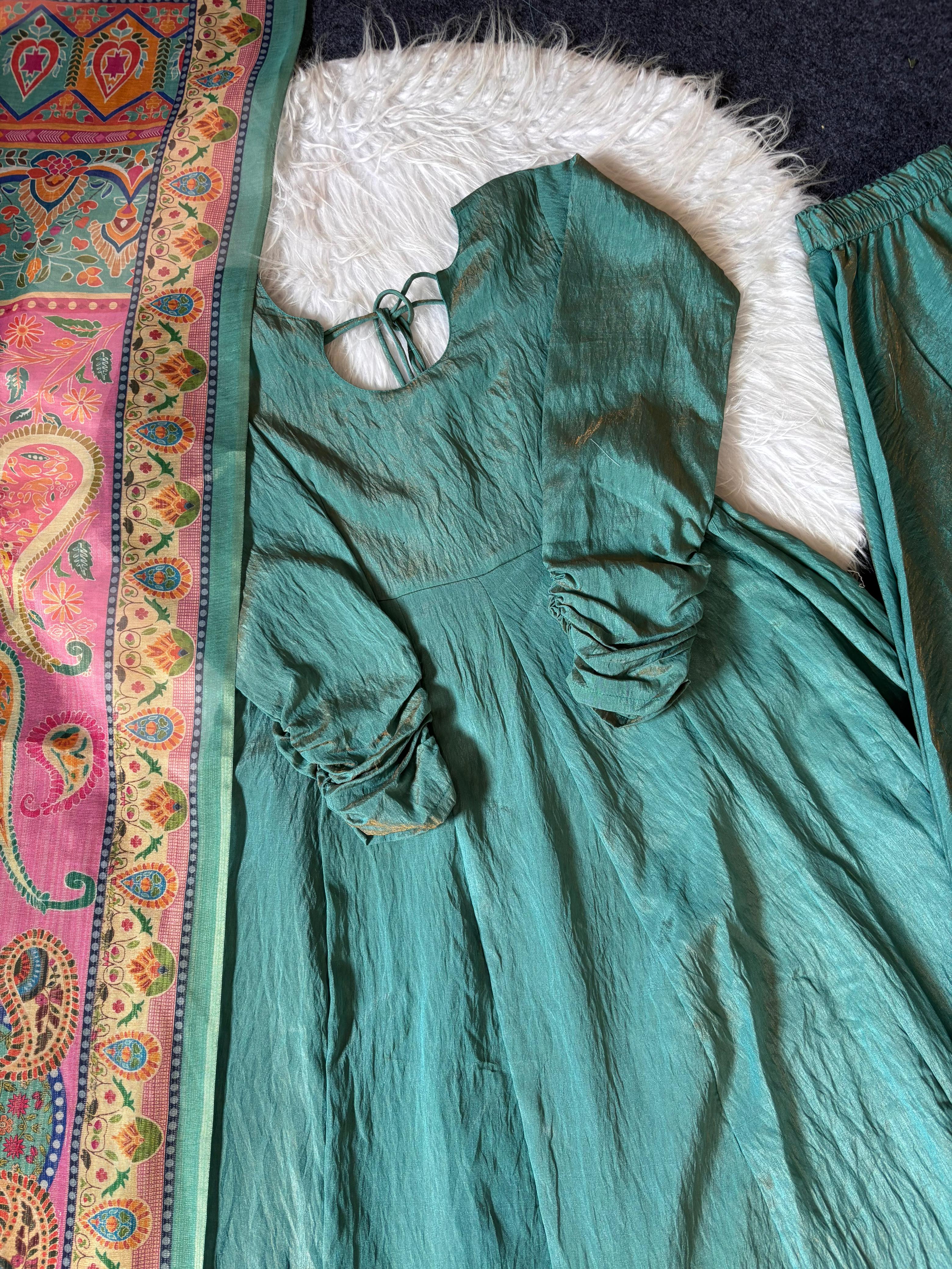 Graceful NC Silk Crush Designer Top, Palazzo & Dupatta Set