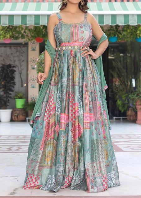 Faux Georgette Maxi Dress with Dupatta