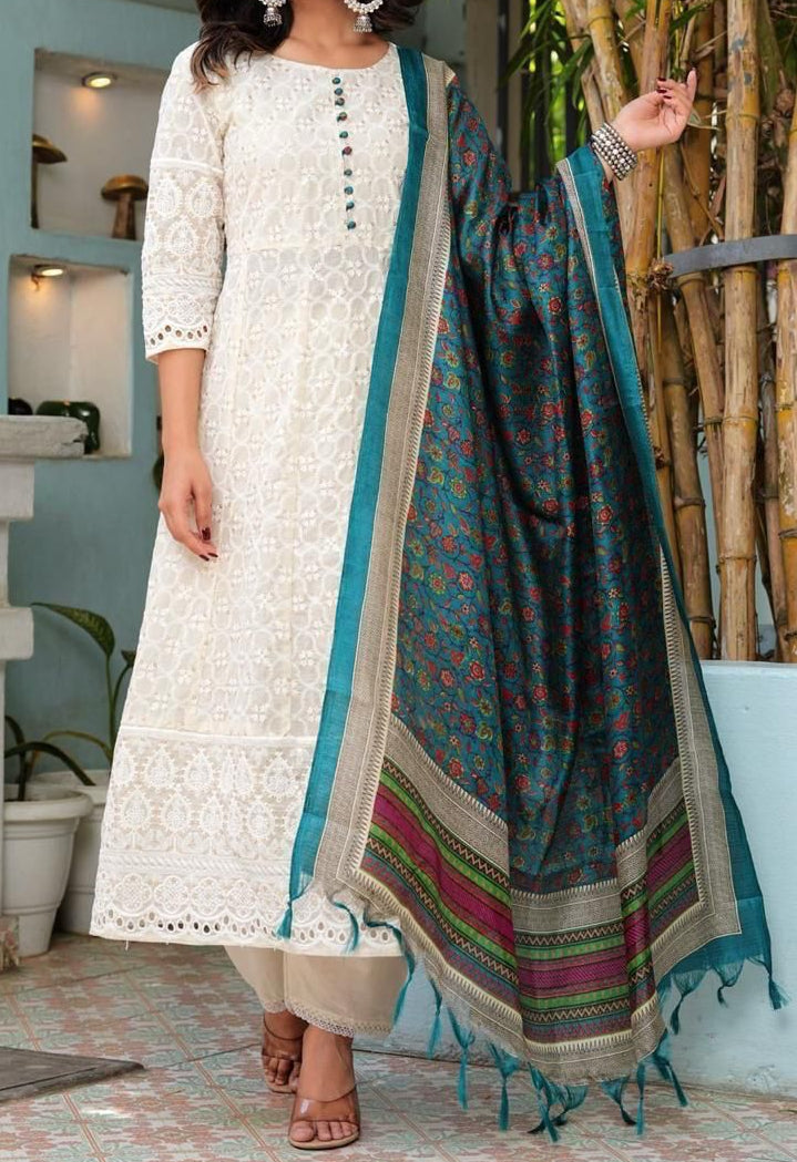 Classic Chikankari Cotton Anarkali Set