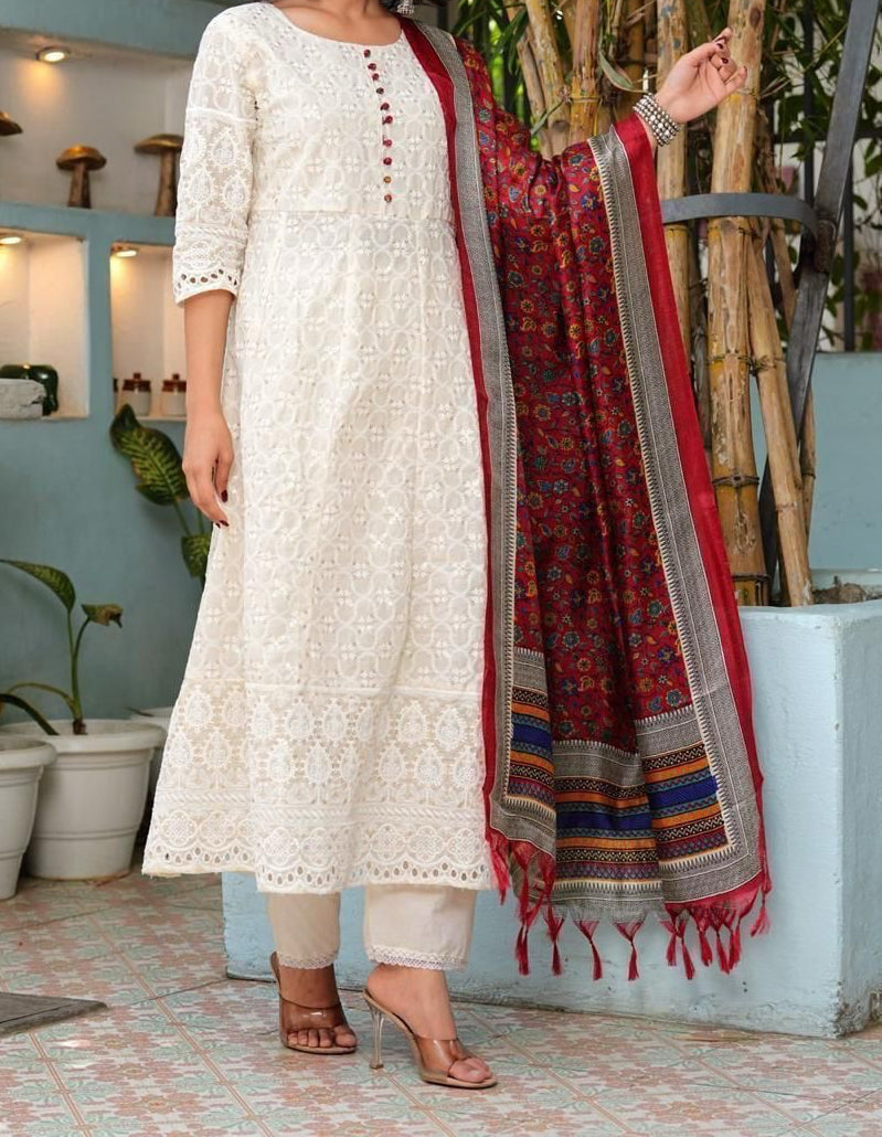 Classic Chikankari Cotton Anarkali Set