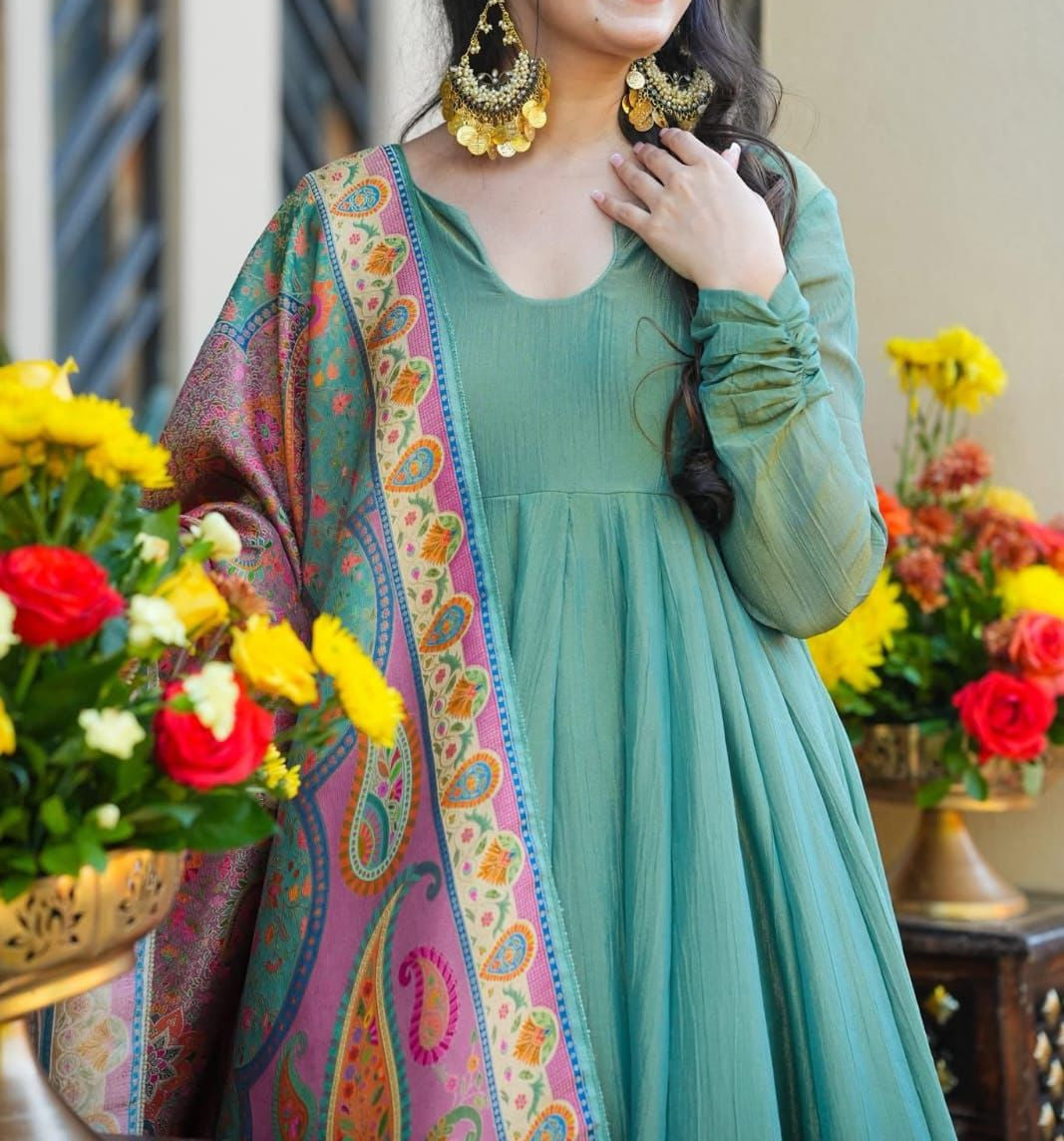 Graceful NC Silk Crush Designer Top, Palazzo & Dupatta Set