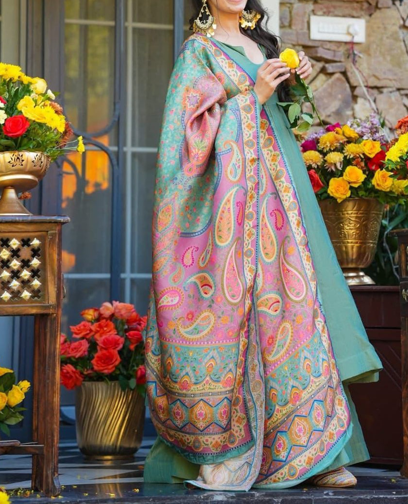 Graceful NC Silk Crush Designer Top, Palazzo & Dupatta Set