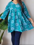 Hand Block Printed Cotton Frill Top – Short Kurti Style