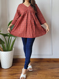 Hand Block Printed Cotton Frill Top – Short Kurti Style