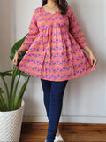 Hand Block Printed Cotton Frill Top – Short Kurti Style
